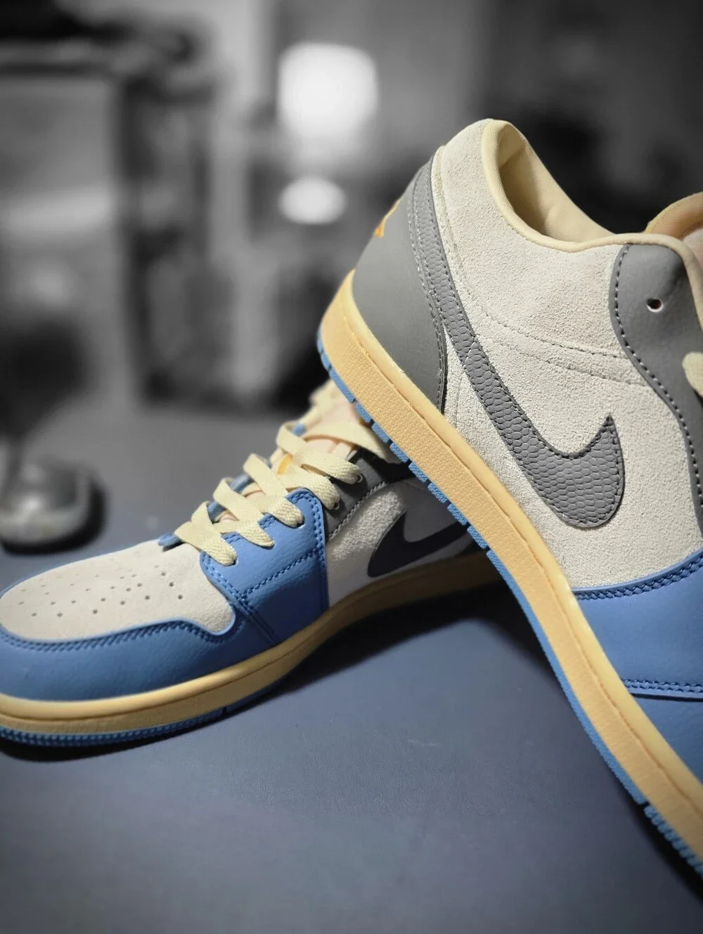 Jordan 1 Low Men's Athletic Shoes Dutch Blue/Smoke Grey, Size 12m, New.